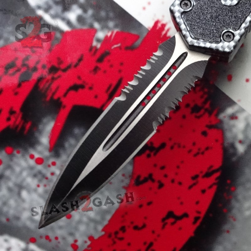 Delta Force Carbon Fiber Scarab D/A OTF Automatic Knife - Dagger Serrated Knife-OTF - Tophatter Daily Deals