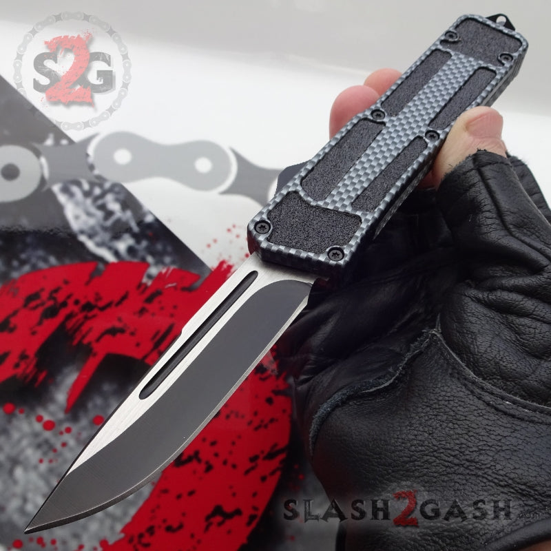 Delta Force Carbon Fiber Scarab D/A OTF Automatic Knife - Drop Serrated Drop Point Knife-OTF - Tophatter Daily Deals