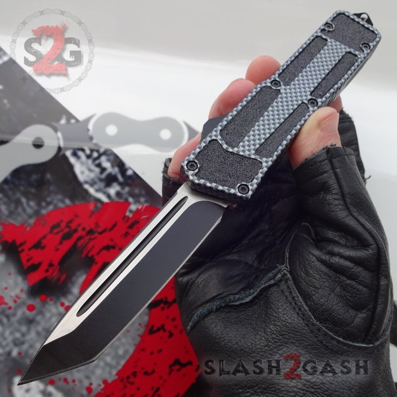 Delta Force Carbon Fiber Scarab D/A OTF Automatic Knife - Satin Tanto Plain 2-tone Knife-OTF - Tophatter Daily Deals