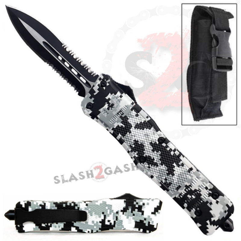 Winter Camo Dual Action OTF Automatic Knife - Double Edge Serrated Knife-OTF - Tophatter Daily Deals