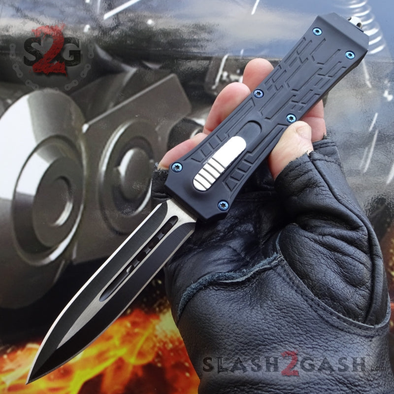 Delta Force OTF Crypt Keeper v2 D/A Automatic Knife - Dagger Serrated Double Edge Plain Knife-OTF - Tophatter Daily Deals