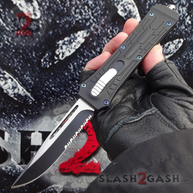 Delta Force OTF Crypt Keeper v2 D/A Automatic Knife - Single Edge Plain Drop Point Serrated Knife-OTF - Tophatter Daily Deals