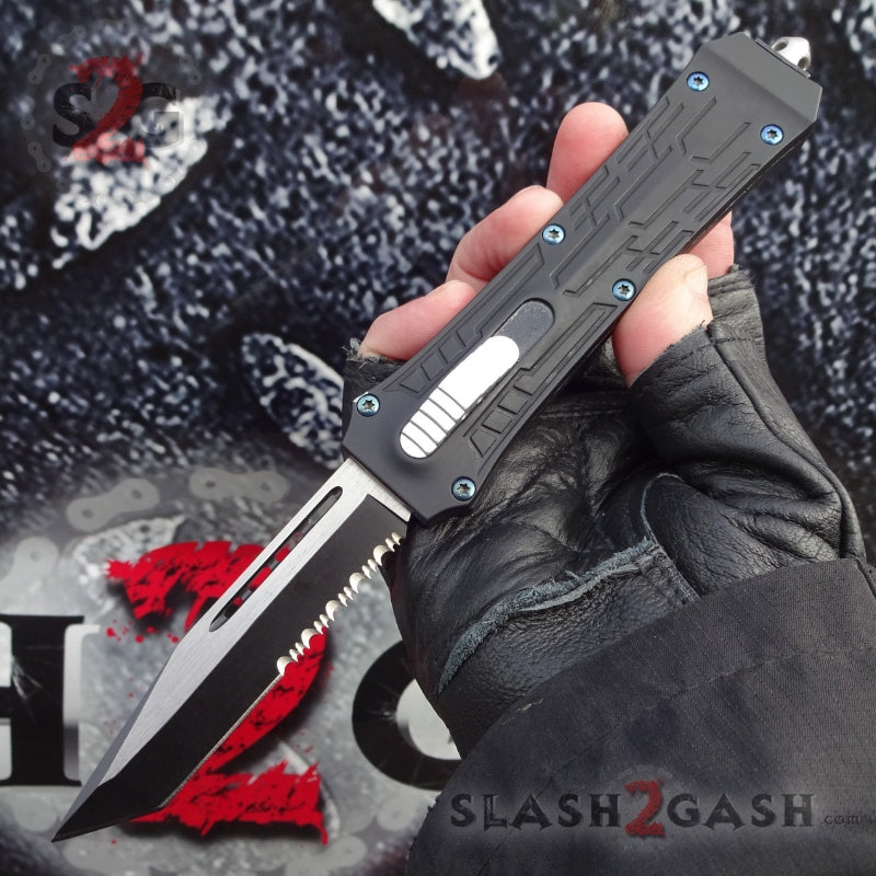 Delta Force OTF Crypt Keeper v2 D/A Automatic Knife - Tanto Plain Tanto Serrated Knife-OTF - Tophatter Daily Deals
