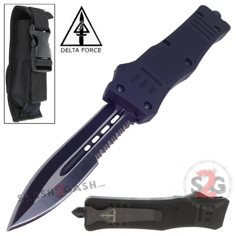 S2G Tactical Commando D/A OTF Automatic Knife Black - Dagger Plain Double Edge Combo Blade Knife-OTF - Tophatter Daily Deals