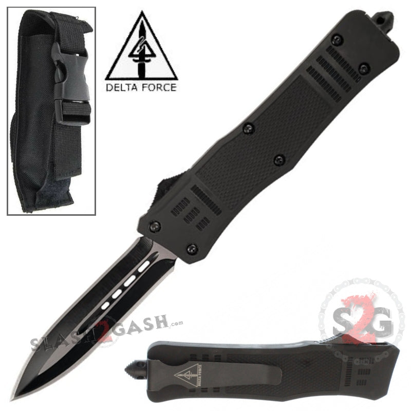 S2G Tactical Commando D/A OTF Automatic Knife Black - Dagger Combo Double Edge Plain Knife-OTF - Tophatter Daily Deals