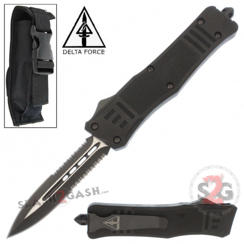 S2G Tactical Commando D/A OTF Automatic Knife Black - Dagger Combo Double Edge Serrated Knife-OTF - Tophatter Daily Deals