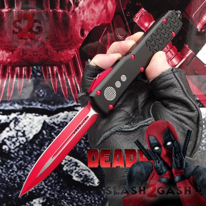 Deadpool OTF Knife Delta Force Automatic Black and Red Switchblade CNC Knife-OTF - Tophatter Daily Deals