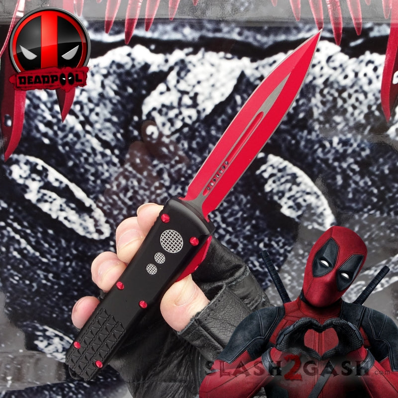 Deadpool OTF Knife Delta Force Automatic Black and Red Switchblade CNC Knife-OTF - Tophatter Daily Deals
