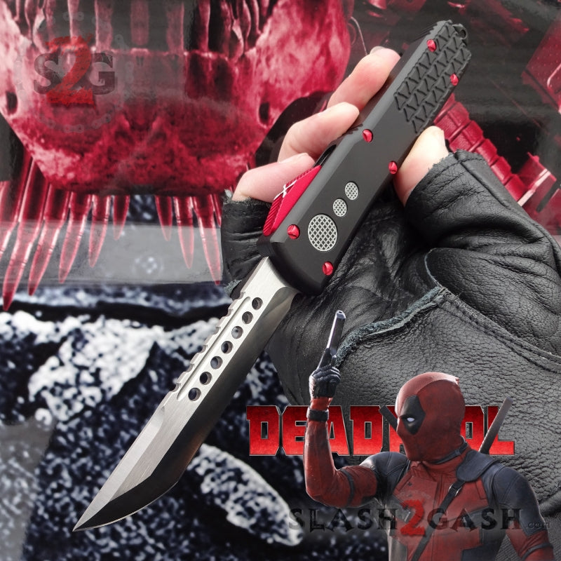 Deadpool OTF Knife Delta Force Automatic Black and Red Switchblade CNC Knife-OTF - Tophatter Daily Deals