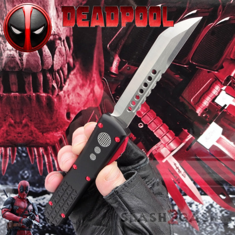 Deadpool OTF Knife Delta Force Automatic Black and Red Switchblade CNC Knife-OTF - Tophatter Daily Deals