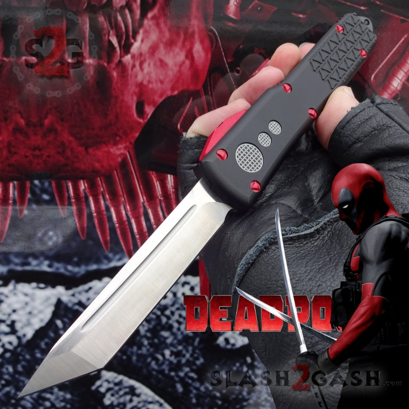 Deadpool OTF Knife Delta Force Automatic Black and Red Switchblade CNC Knife-OTF - Tophatter Daily Deals