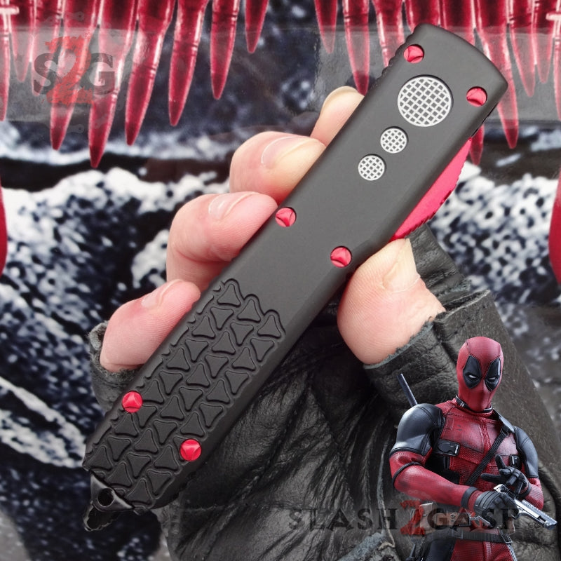 Deadpool OTF Knife Delta Force Automatic Black and Red Switchblade CNC Knife-OTF - Tophatter Daily Deals