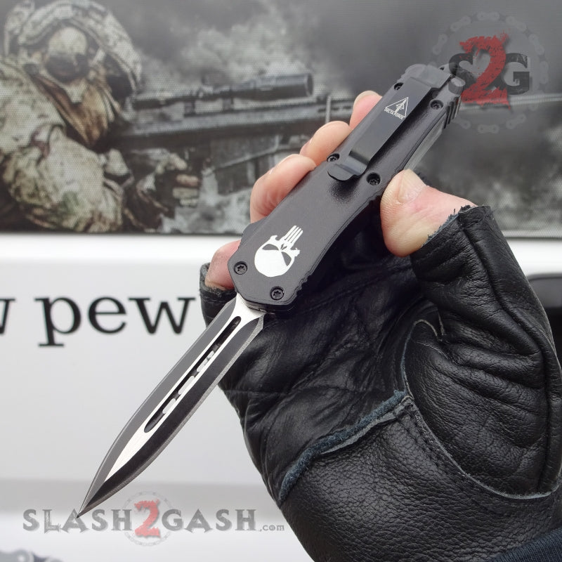 Delta Force Punisher Skull 7" Small OTF Automatic Knife - Double Edge Plain Double Edge Plain Knife-OTF - Tophatter Daily Deals