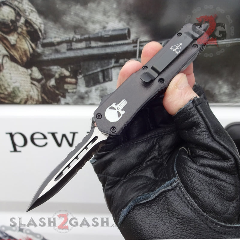 S2G Tactical Punisher Skull 7" Small OTF Automatic Knife - Asst. Double Edge Serrated Knife-OTF - Tophatter Daily Deals