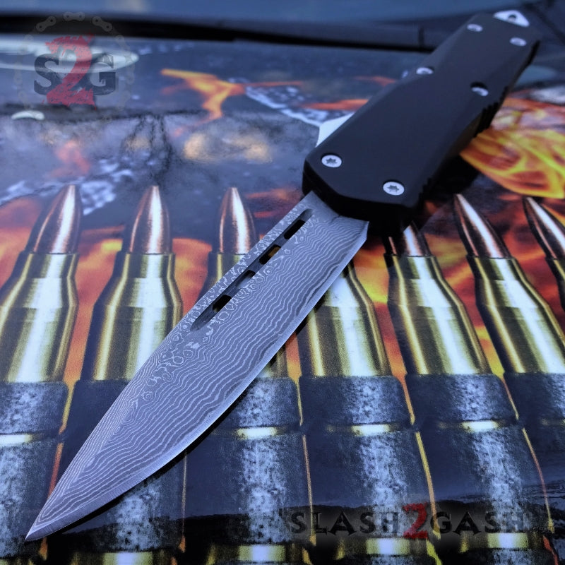 S2G Tactical OTF Recon D/A Black Automatic Knife - Damascus Single Edge Silver Hardware Knife-OTF - Tophatter Daily Deals