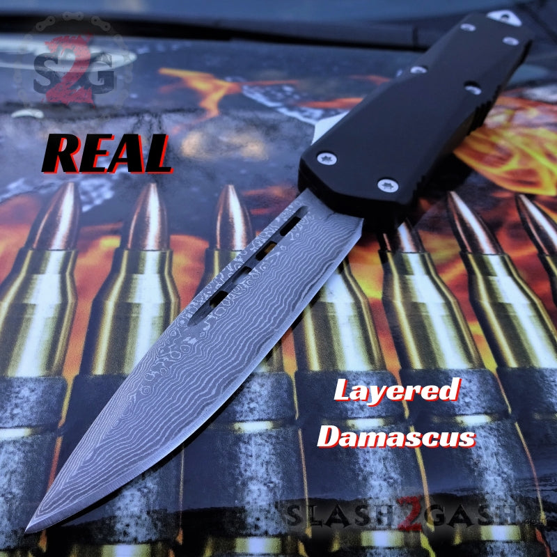 S2G Tactical OTF Recon D/A Black Automatic Knife - Damascus Single Edge Knife-OTF - Tophatter Daily Deals