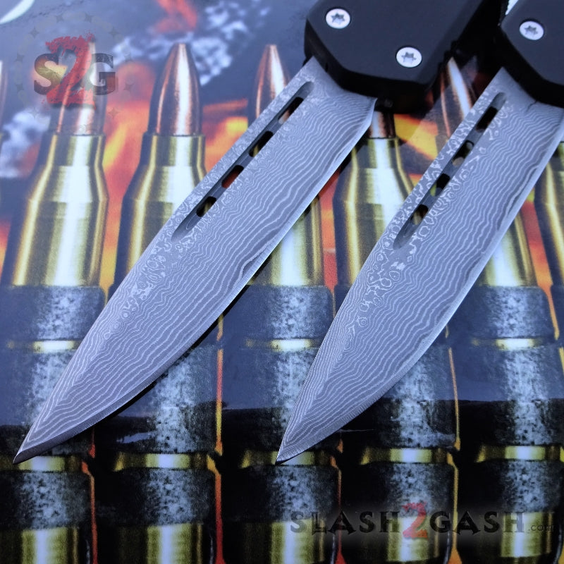 S2G Tactical OTF Recon D/A Black Automatic Knife - REAL Layered Damascus Single Edge Plain - Silver Hardware Knife-OTF - Tophatter Daily Deals