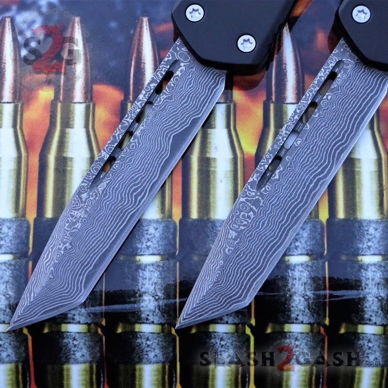 S2G Tactical OTF Recon D/A Black Automatic Knife - REAL Layered Damascus Tanto Plain - Silver Hardware Knife-OTF - Tophatter Daily Deals