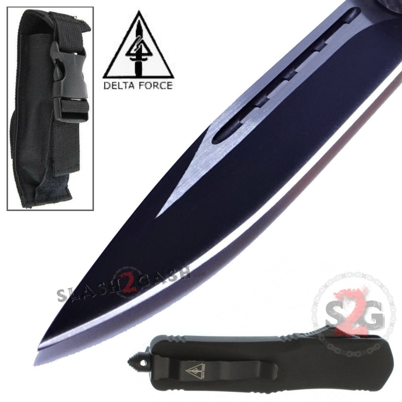 Delta Force OTF Recon D/A Black Tactical Automatic Knife - Drop Serrated Single Edge Plain Knife-OTF - Tophatter Daily Deals