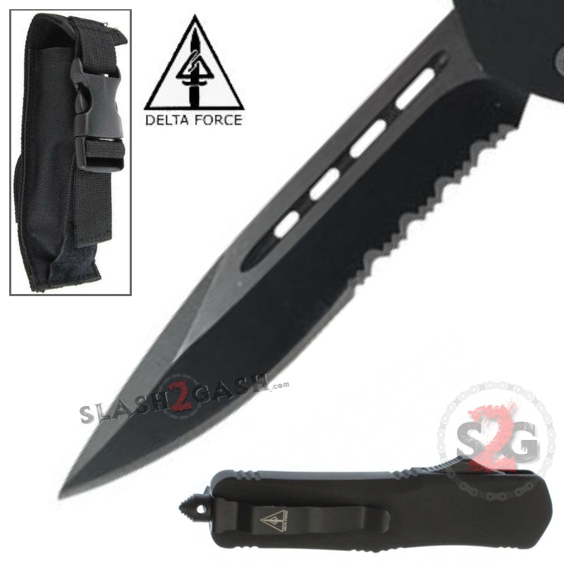 Delta Force OTF Recon D/A Black Tactical Automatic Knife - Drop Serrated Knife-OTF - Tophatter Daily Deals