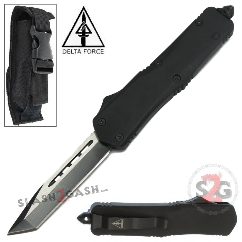 Delta Force OTF Recon D/A Black Tactical Automatic Knife - Tanto Serrated Tanto Plain Knife-OTF - Tophatter Daily Deals