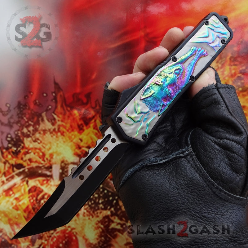 S2G Tactical Lycan OTF Automatic Knife D/A Tanto Xtreme - Rainbow Wolf Titanium Rainbow Knife-OTF - Tophatter Daily Deals
