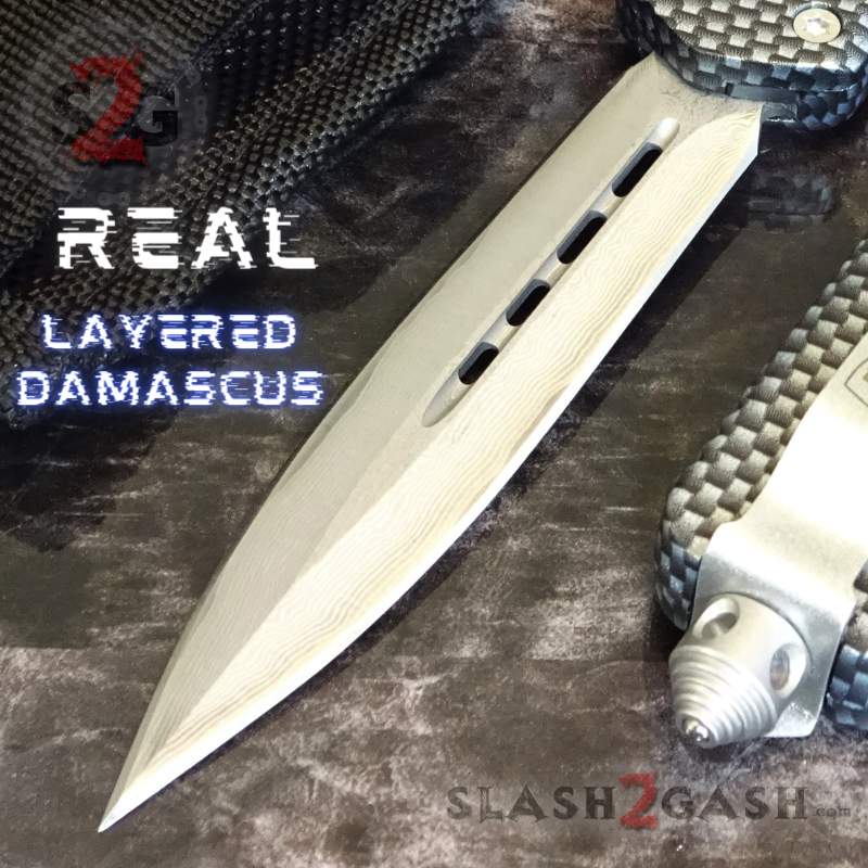 Carbon Fiber OTF Knife D/A Switchblade REAL Damascus - Dagger Plain Knife-OTF - Tophatter Daily Deals
