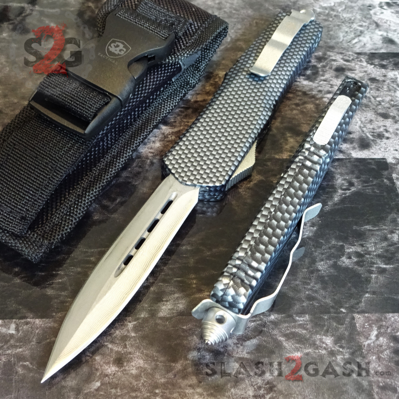 Carbon Fiber OTF Knife D/A Switchblade REAL Damascus - 6 Blades Knife-OTF - Tophatter Daily Deals