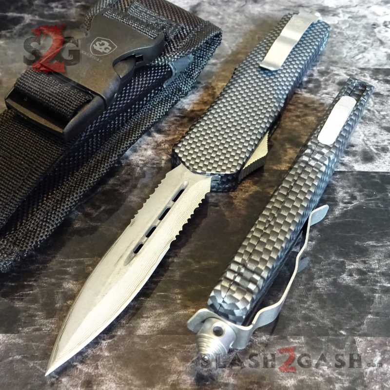 Carbon Fiber OTF Knife D/A Switchblade REAL Damascus - 6 Blades Knife-OTF - Tophatter Daily Deals