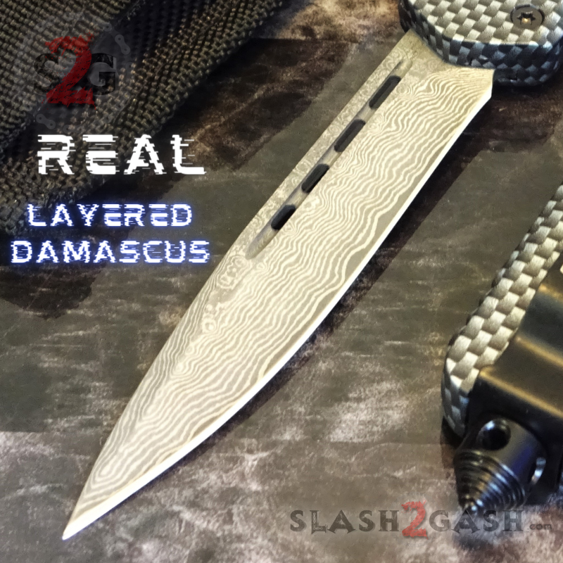 Carbon Fiber OTF Knife D/A Switchblade REAL Layered Damascus - Drop Plain Knife-OTF - Tophatter Daily Deals