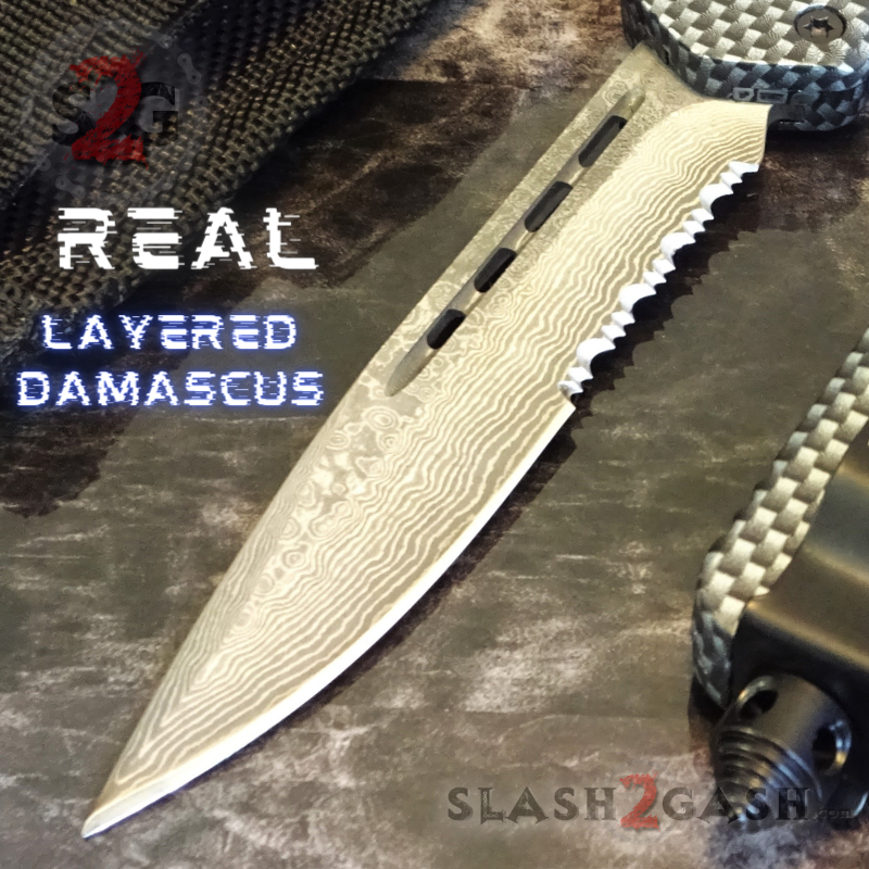 Carbon Fiber OTF Knife D/A Switchblade REAL Damascus - 6 Blades Knife-OTF - Tophatter Daily Deals
