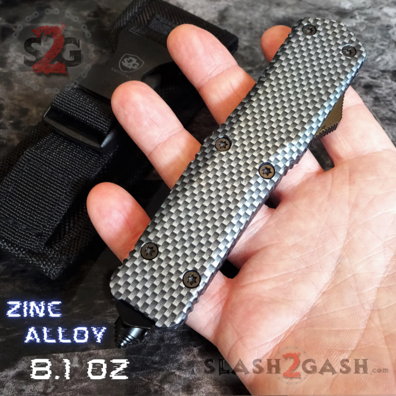 Carbon Fiber OTF Knife D/A Switchblade REAL Layered Damascus - Drop Serrated Knife-OTF - Tophatter Daily Deals