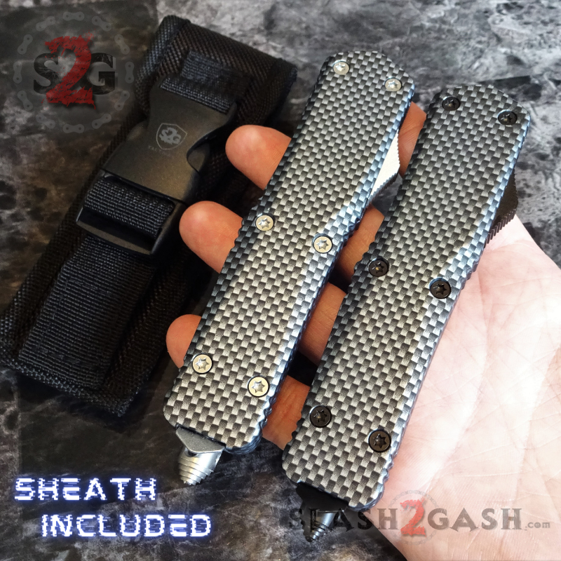 Carbon Fiber OTF Knife D/A Switchblade REAL Damascus - Dagger Ser Knife-OTF - Tophatter Daily Deals