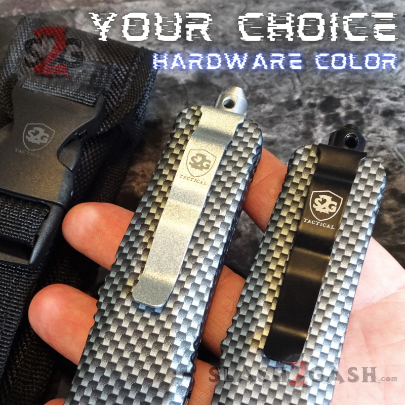 Carbon Fiber OTF Knife D/A Switchblade REAL Layered Damascus - Drop Serrated Knife-OTF - Tophatter Daily Deals