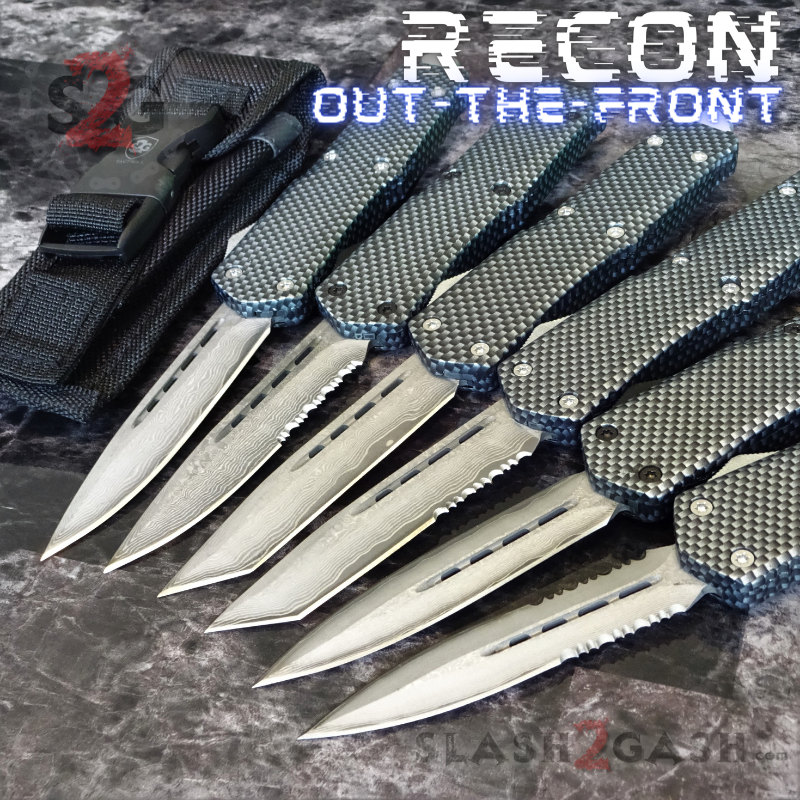 Carbon Fiber OTF Knife D/A Switchblade REAL Damascus - 6 Blades Knife-OTF - Tophatter Daily Deals