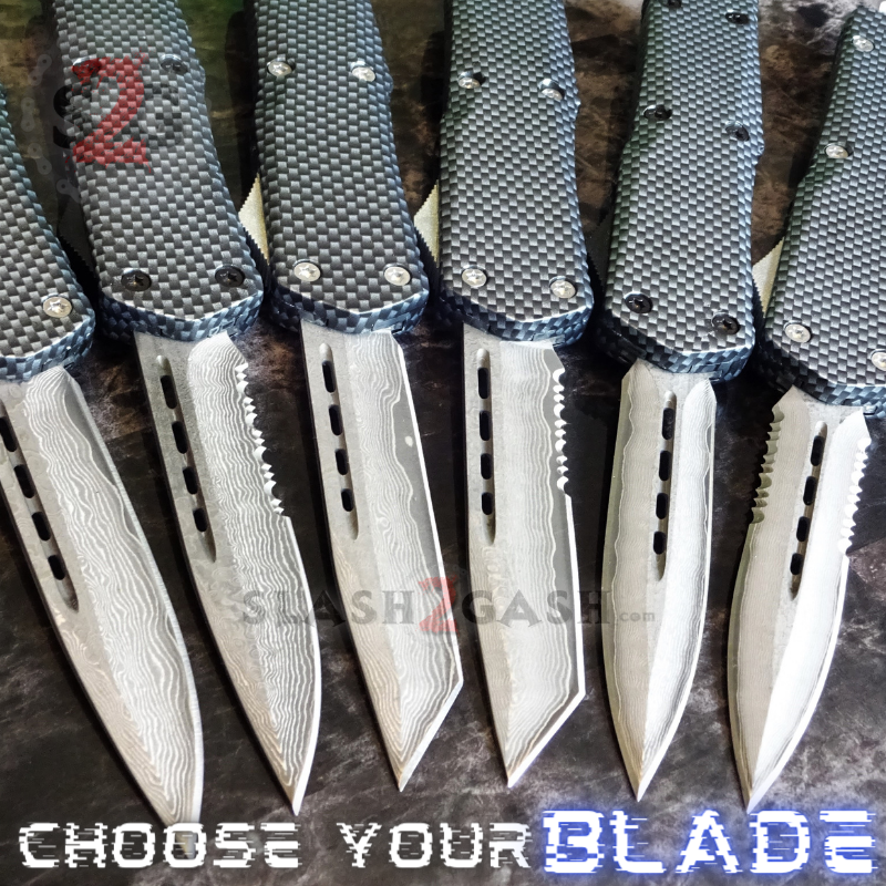Carbon Fiber OTF Knife D/A Switchblade REAL Damascus - 6 Blades Knife-OTF - Tophatter Daily Deals