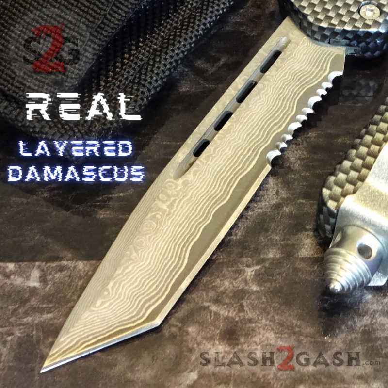 Carbon Fiber OTF Knife D/A Switchblade REAL Damascus - 6 Blades Knife-OTF - Tophatter Daily Deals