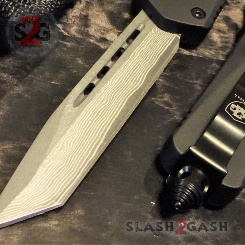 S2G Tactical OTF Recon D/A Black Automatic Knife - Damascus Tanto Plain Black Hardware Knife-OTF - Tophatter Daily Deals