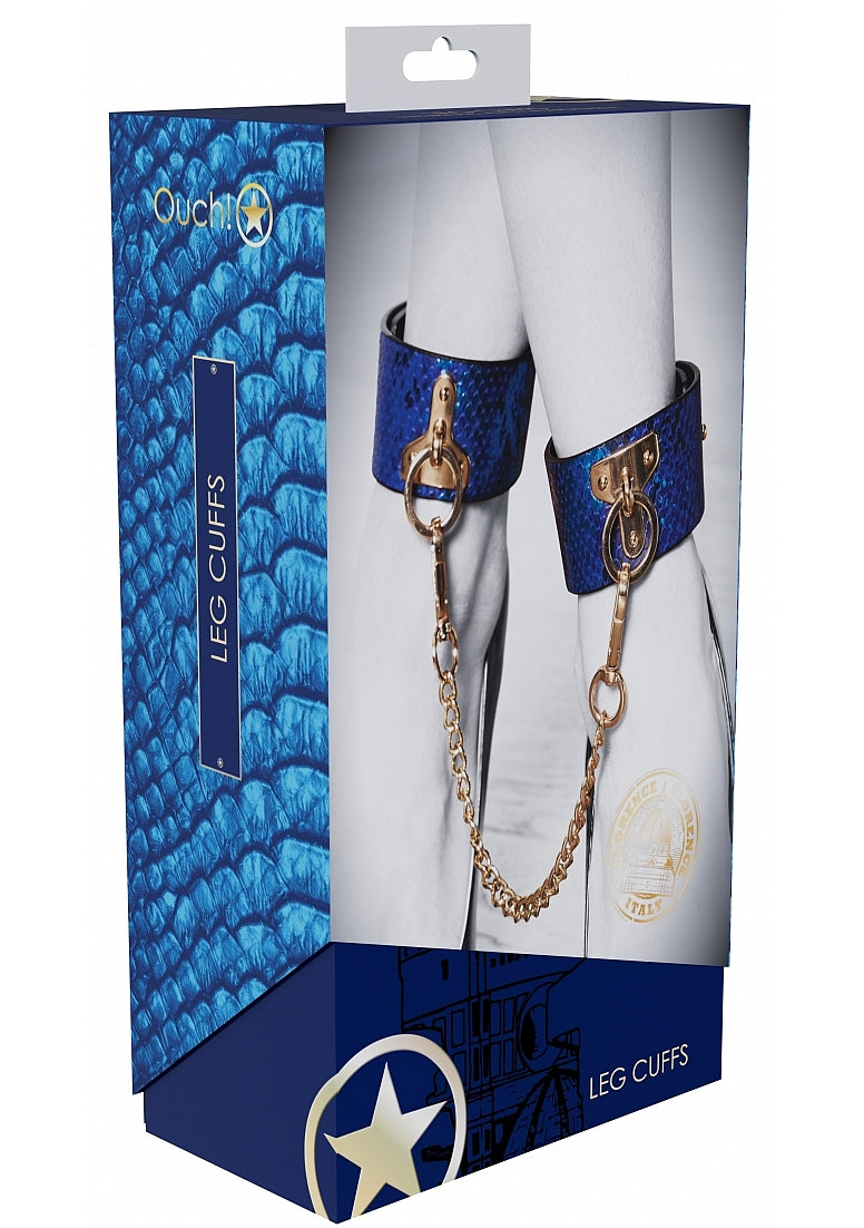 Ouch Florence Collection Blue PU Leather Adjustable Leg Cuffs with Iridescent Hardware > Bondage Gear > Restraints - Tophatter Daily Deals