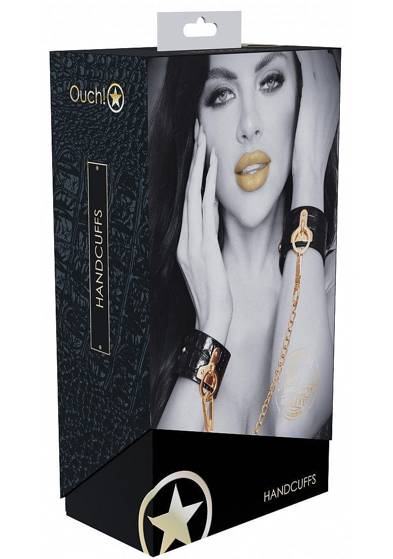 Ouch Rome Collection Black PU Leather Handcuffs with Iridescent Hardware > Bondage Gear > Restraints - Tophatter Daily Deals