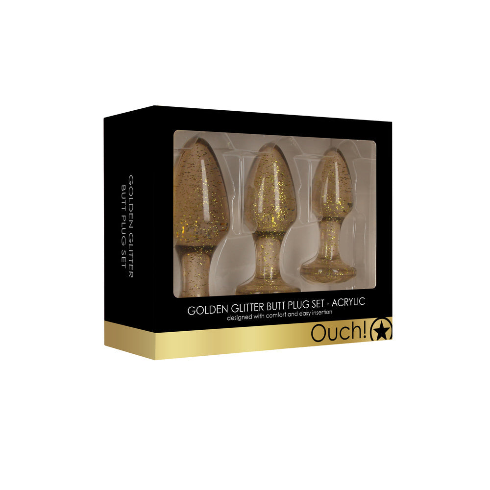 Ouch Golden Glitter Acrylic Butt Plug Set – Acrylic Butt Plugs > Anal Range > Butt Plug Kits - Tophatter Daily Deals