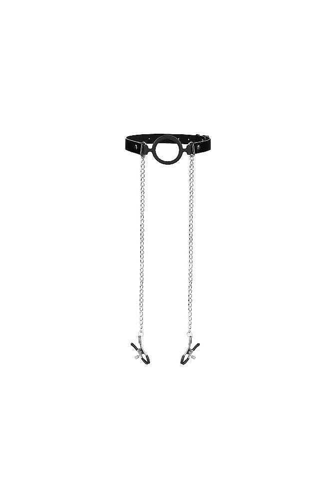 Ouch by Shots Toys - O-Ring Gag With Nipple Clamps - Black BDSM - Tophatter Daily Deals