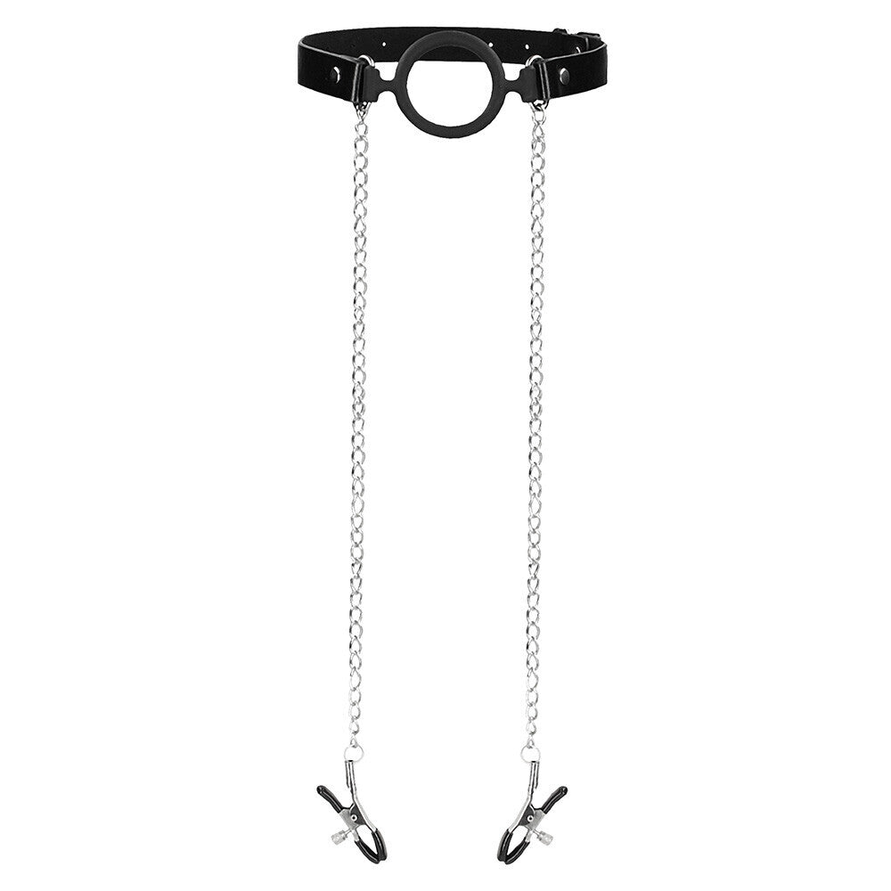 Ouch Ring Gag with Adjustable Nipple Clamps – Silicone BDSM Accessory > Bondage Gear > Gags and Bits - Tophatter Daily Deals