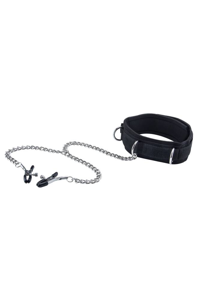 Ouch by Shots Toys - Black & White - Velcro Collar with Nipple Clamps - Black BDSM - Tophatter Daily Deals