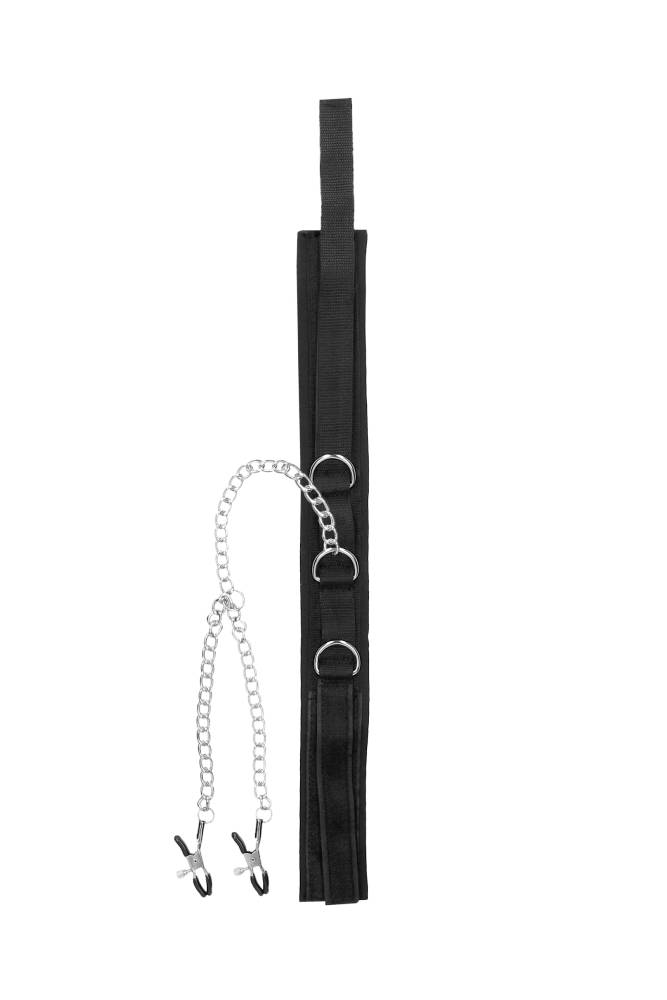 Ouch by Shots Toys - Black & White - Velcro Collar with Nipple Clamps - Black BDSM - Tophatter Daily Deals