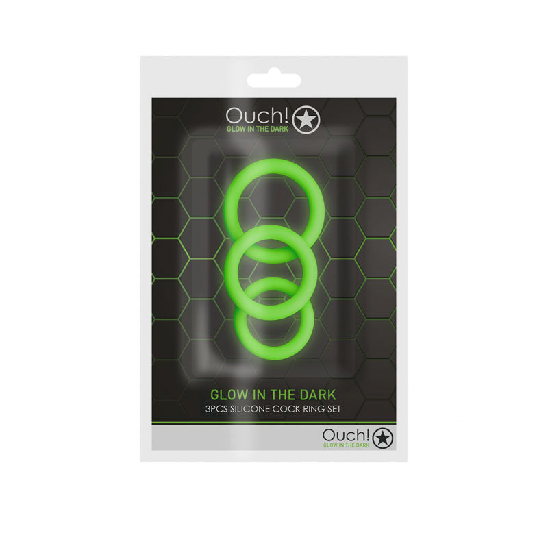 Ouch Glow in the Dark Cock Ring Set – Set of 3 Sizes Cock Rings > Cock Ring > Sets - Tophatter Daily Deals