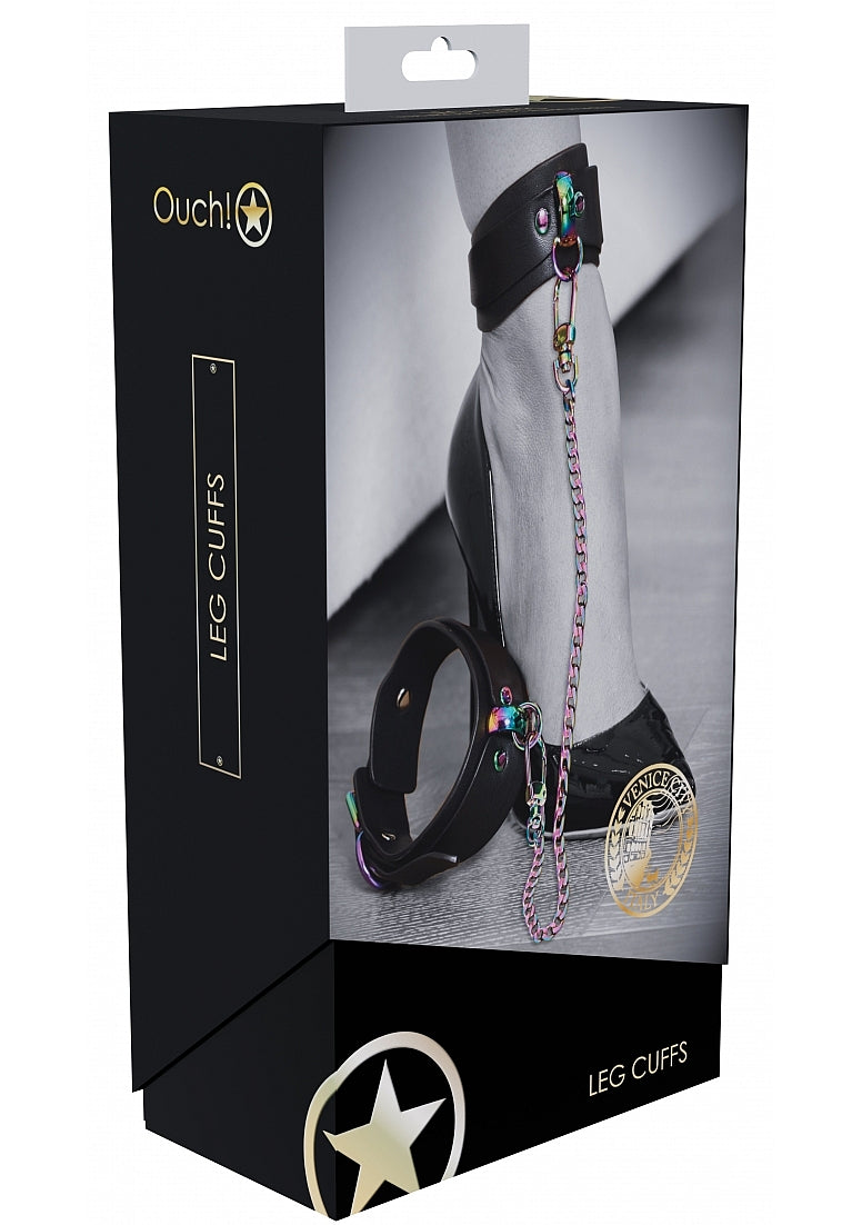 Ouch! Venice Collection Leg Cuffs with Iridescent Hardware and Adjustable Black Straps > Bondage Gear > Restraints - Tophatter Daily Deals