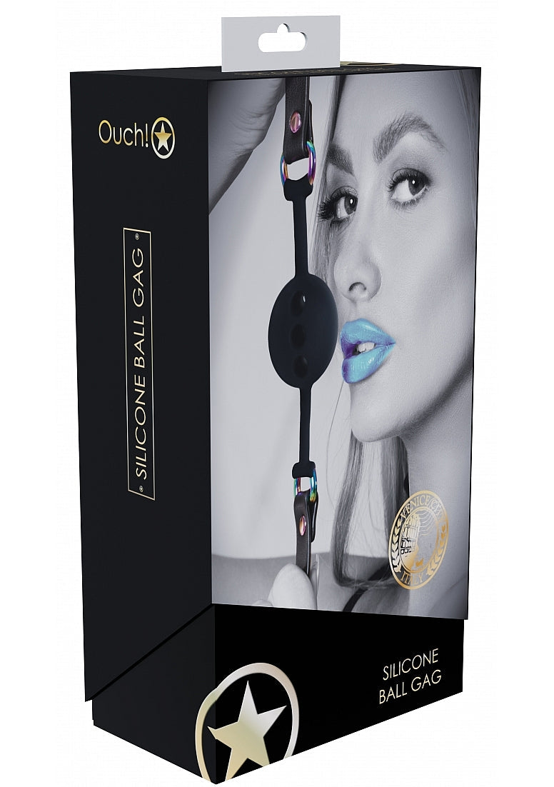 Ouch Venice Collection Silicone Ball Gag with Adjustable PU Leather Straps and Iridescent Hardware > Bondage Gear > Gags and Bits - Tophatter Daily Deals