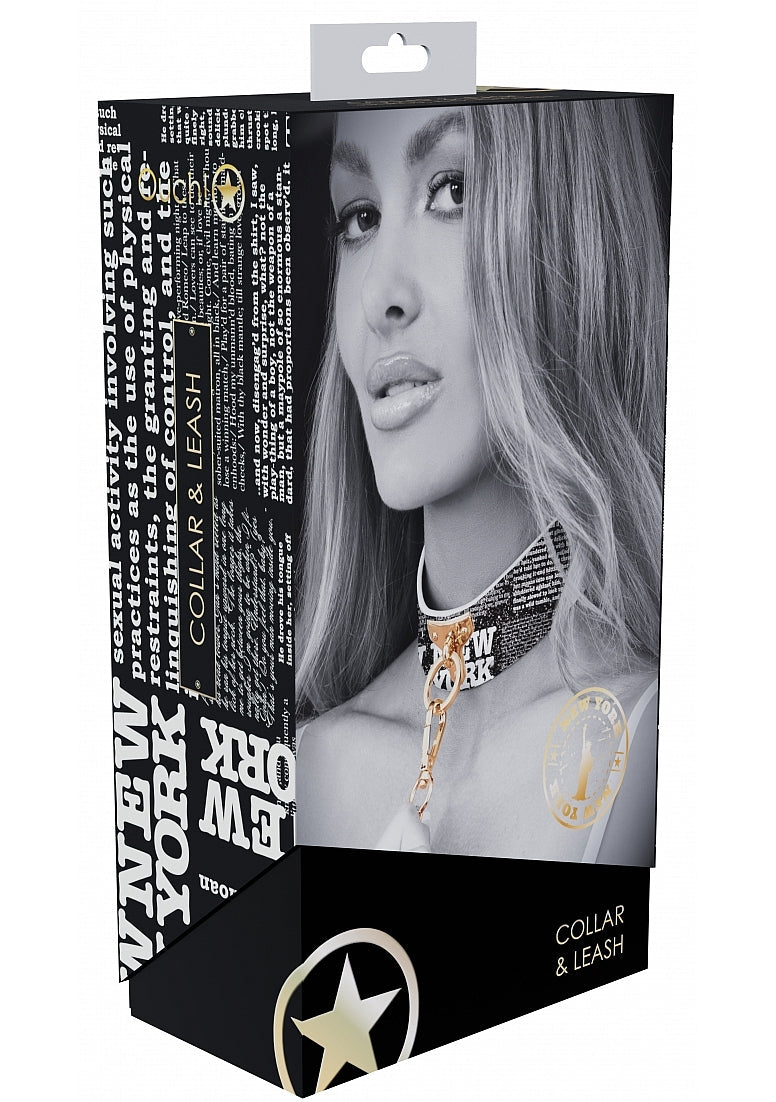 Ouch NY Collection Collar with Leash PU Leather Iridescent Hardware > Bondage Gear > Collars & Leashes - Tophatter Daily Deals