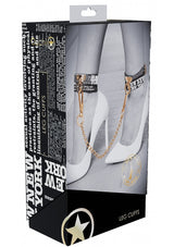 Ouch! NY Collection Adjustable PU Leather Leg Cuffs with Iridescent Hardware and Chain > Bondage Gear > Restraints - Tophatter Daily Deals